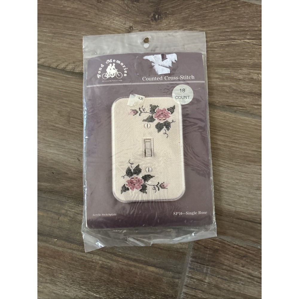 Vintage Fond Memories Single Rose Counted‎ Cross Stitch kit switch plate cover